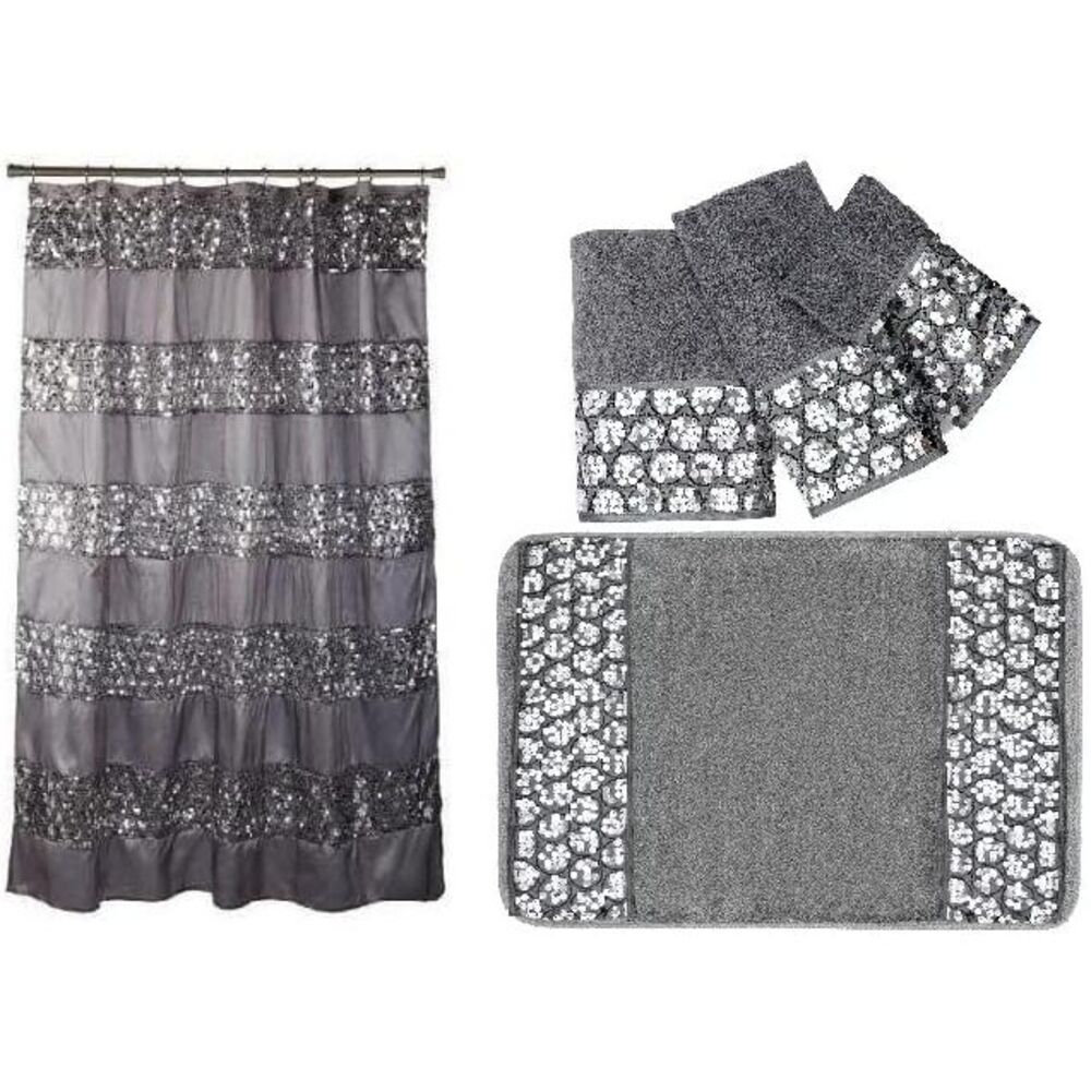 Bundle: 5 Items: Sinatra Shower Curtain, Bath Towel, Hand Towel, Fingertip Towel